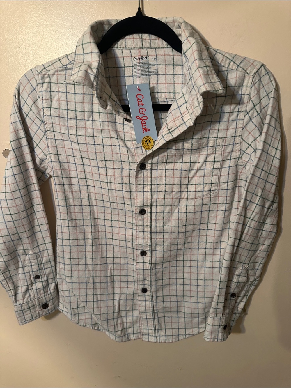 Cat & Jack White Button-Down Shirt with Blue and Pink Windowpane Plaid